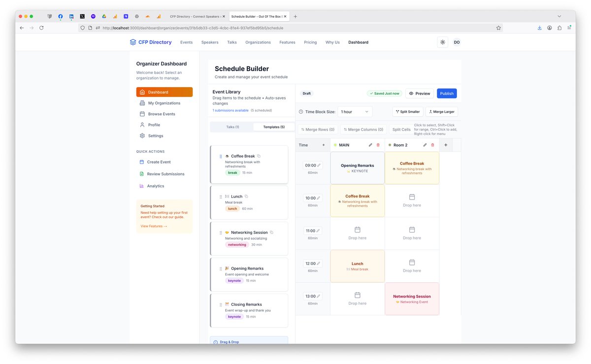 Adding a drag and drop schedule builder for organizers to cfp.directory #CFPDirectory