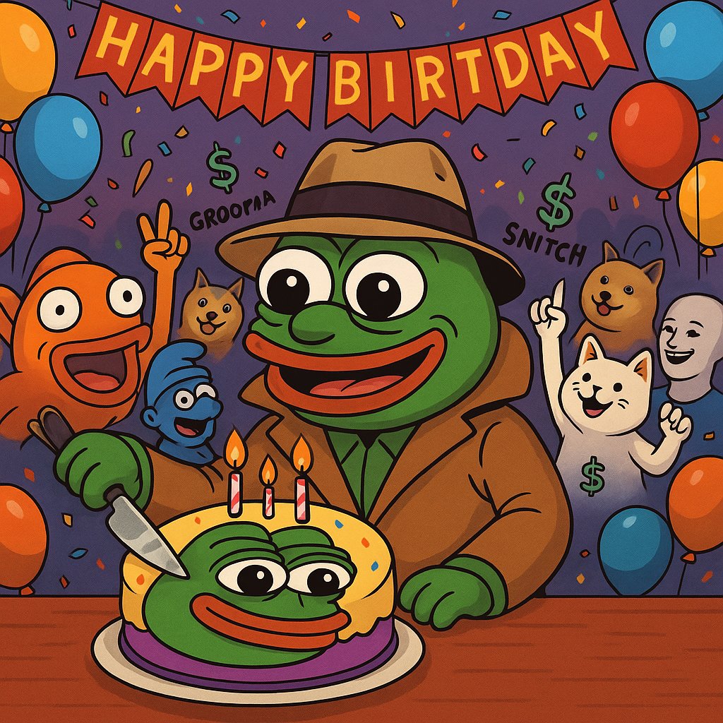 _PepeSnitch's tweet photo. 🎉 Happy Birthday, $SNITCH! 🎂

Thanks to everyone who's still here.
This party’s just getting started.

#SNITCHcoin #PepeSnitch #CryptoBirthday #MemeSeason #CakeCuttingCeremony https://t.co/AFFmMiccaj