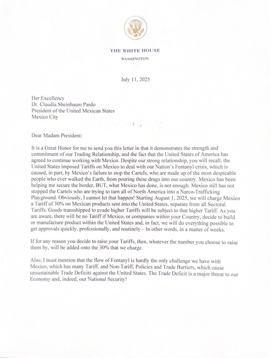 bosupolitics's tweet image. 🚨🚨🚨
President Trump just levied 30% tariffs on both Mexico and the European Union