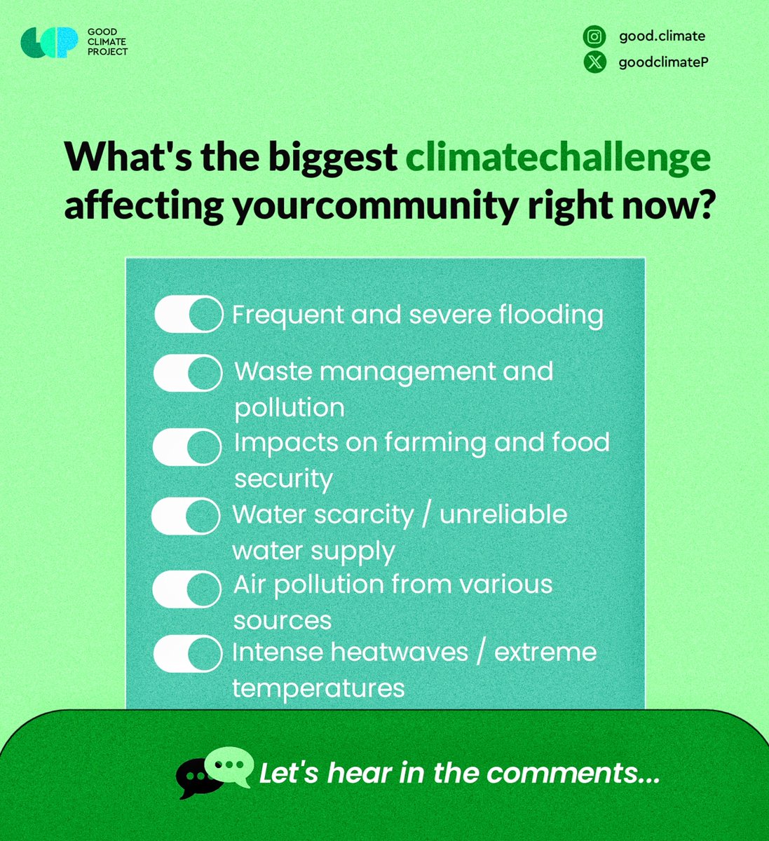 GoodClimateP's tweet image. Climate change is no longer a distant threat, it&apos;s here, and it&apos;s impacting our communities in real, personal ways.
What&apos;s the biggest climate challenge affecting your community right now?
Share your story in the comment to inspire awareness and action.
#climaterealityproject