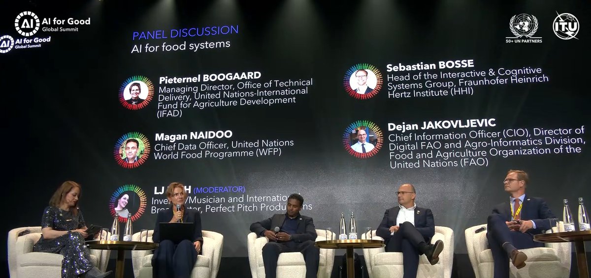 Three quotes from the #AI and #FoodSecurity session at the 2025 #AIForGood Global Summit:

"We can now reach and connect people in remote areas where 80% of people are smallholders... they are often the least connected, the least capitalized and the least visible." 
~ Pieternel