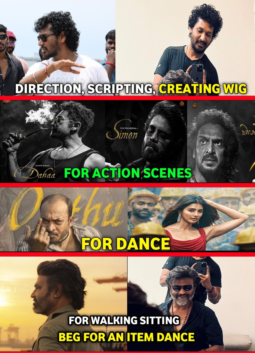 Flopkumarajith2's tweet photo. Those who suffer for the movie Coolie

Rajini didn't lift a finger for this movie everything was done by dupes 

Dey @rajinikanth 🤢🙏

#JanaNayagan #ThalapathyVijay #Monica #Coolie #CoolieThePowerhouse https://t.co/SncYg8p83m