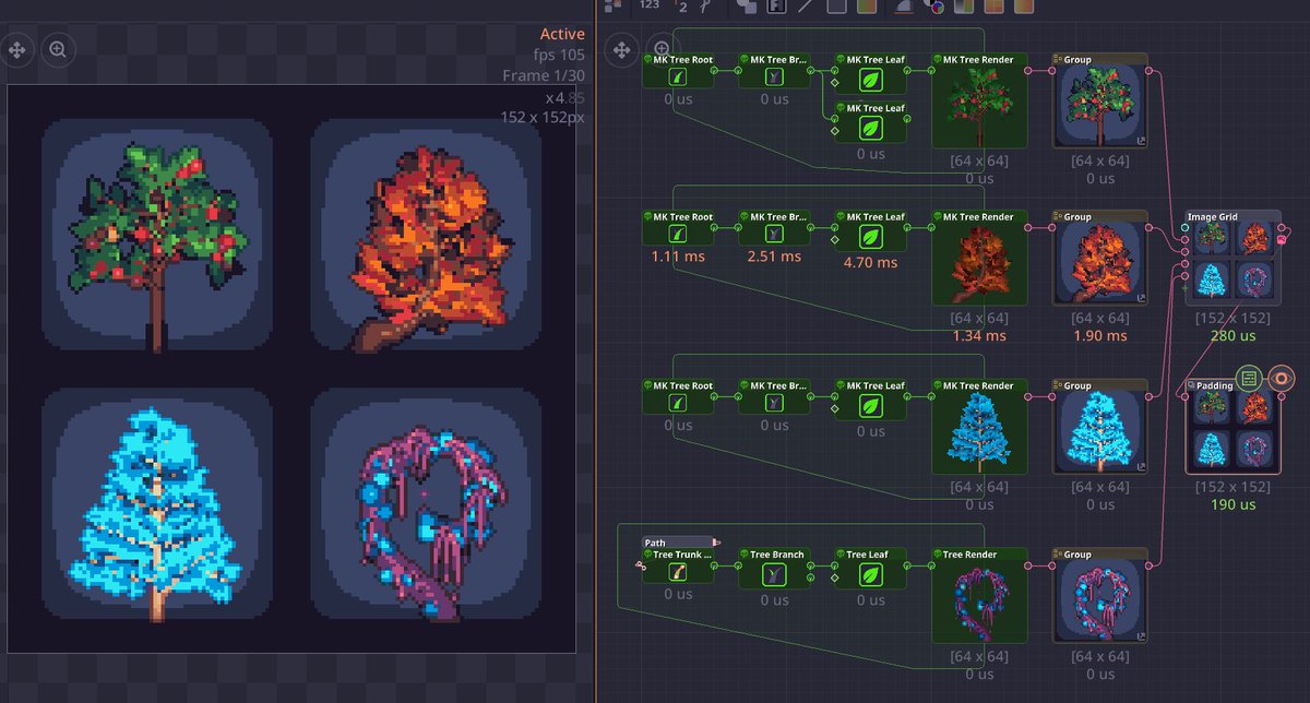 MakhamDev's tweet image. New system specifically for generating tree. #pixelcomposer