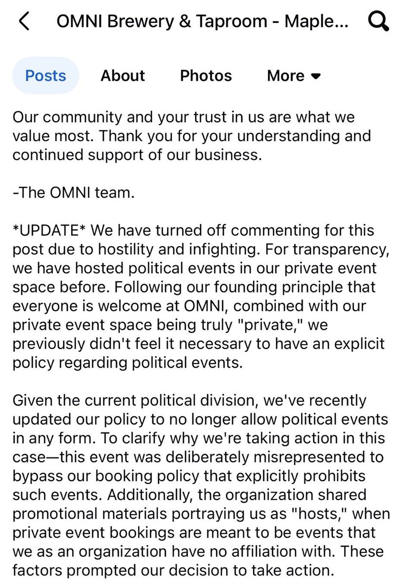 🚨 BREAKING: OMNI Brewery &amp; Taproom in Maple Grove, MN just canceled a conservative grassroots event, citing a “no political events” policy.

The problem? They hosted a Democrat State Senate launch party just five days earlier.