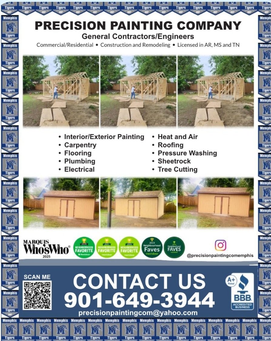 precisionpaintc's tweet image. &quot;Call the @precisionpaintc, for all alumni, employees, and friends of the @uofmemphis &quot;Tiger Nation&quot;, these discounts are exclusive for you guys.&quot; I love my blue!!! @uofmemphis @Memphis_MBB @MemphisFB @MemphisWBB @MemphisAlumni, @Iam1Cent 💙🐅💙🐅💙🐅💙🐅💙