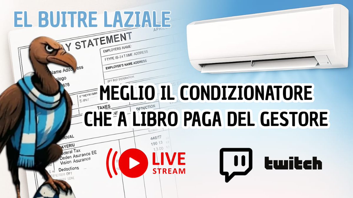youtube.com/live/zWrVYx-iL…
Vi aspetto tra poco, alle 15, sul canale YouTube EL BUITRE LAZIALE e sul canale Twitch LaQuintaDelBuitreFutbol 
Oggi faremo quello ke avremmo dovuto fare da tanto tempo a questa parte: una vera e propria resa dei conti con la minoranza dei Laziali abbonati