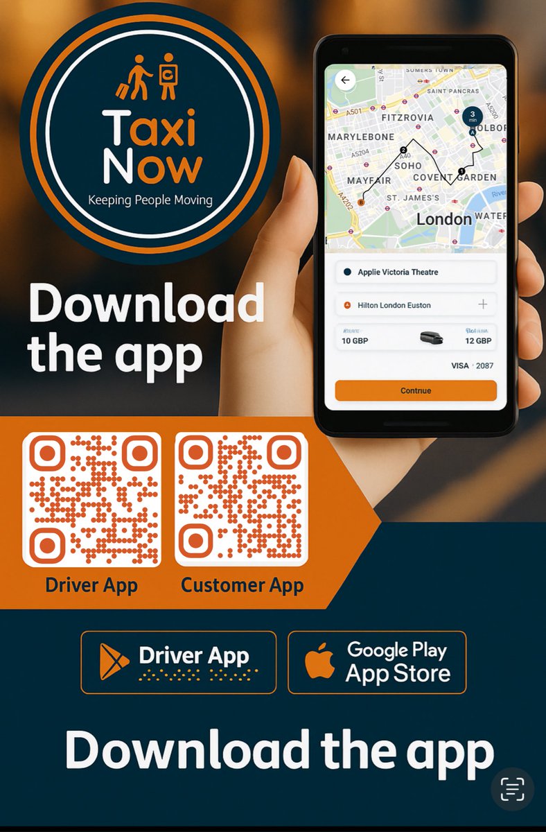 🚖 Taxi Now App 🚕

Book a black cab in seconds.
No surge pricing for the customer. No commission for the driver. 

Just a licensed driver with the knowledge of London.

📲 Download the Taxi Now app today.
Your cab. Your city.
#TaxiNowApp #LondonTaxis #BlackCabApp