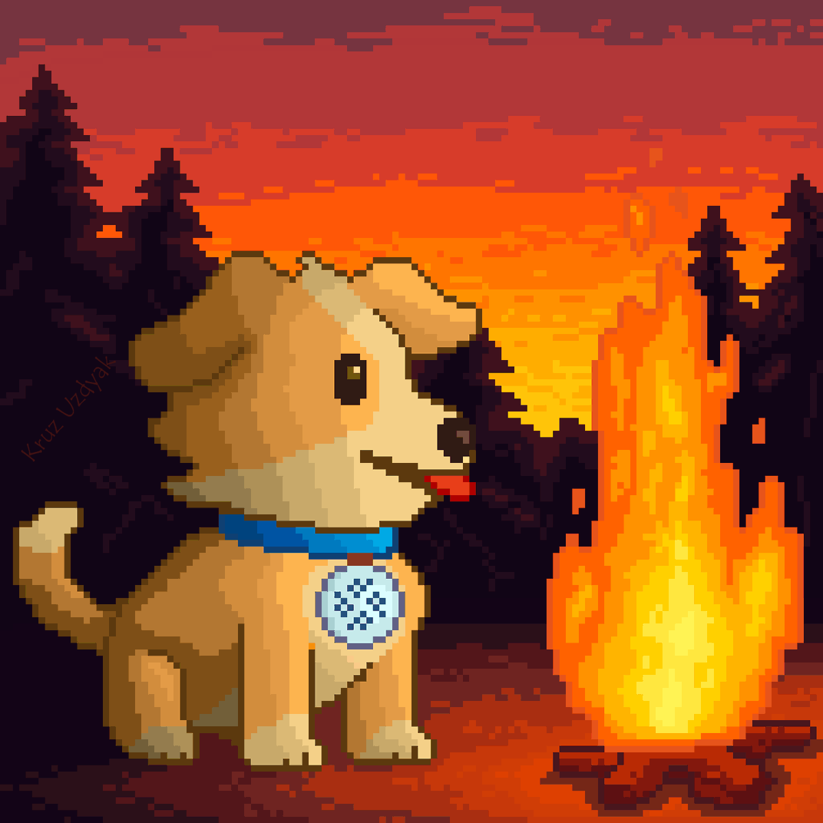 Kruz_Uzdyak's tweet photo. To all heading to bed — have a restful night 🔥❤️🔥
Dobby by a bonfire on clearing next to dark forest 🌲🌲🌲
#pixelart #bonefire #sunsets https://t.co/5Wfy7wyCyo
