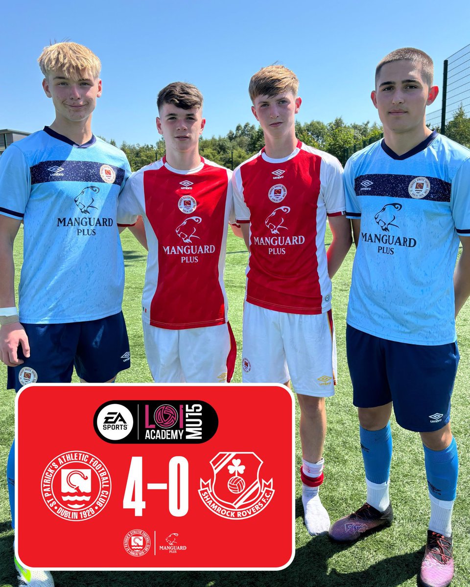 St Patrick's Athletic FC (@stpatsfc) on Twitter photo Ethan Kelly & Rhys Williams scored two each with Seb Clarke & Jakub Kowalewski keeping clean sheets as our U15s made it three wins from three in Tier 1 with victory at home to Shamrock Rovers in sweltering temperatures at TU Dublin Blanchardstown
#StPatsFC • <a href="/ManguardPlus/">Manguard Plus</a> 🔴⚪️ Ethan Kelly & Rhys Williams scored two each with Seb Clarke & Jakub Kowalewski keeping clean sheets as our U15s made it three wins from three in Tier 1 with victory at home to Shamrock Rovers in sweltering temperatures at TU Dublin Blanchardstown
#StPatsFC • <a href="/ManguardPlus/">Manguard Plus</a> 🔴⚪️