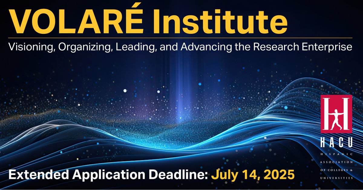 There is still time to apply for the VOLARÉ Institute project focused on training a new research workforce at HSIs encompassing three cohorts of institutions over three years. Applications will be accepted through July 14, 2025.
bit.ly/4j1TsfK