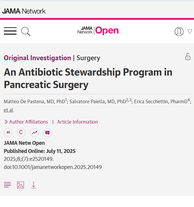 An antimicrobial stewardship program targeting surgical antibiotic prophylaxis in pancreatic surgery was associated with reduced surgical site infections, improved bacterial coverage, better clinical outcomes, and lower costs. ja.ma/466wiSH