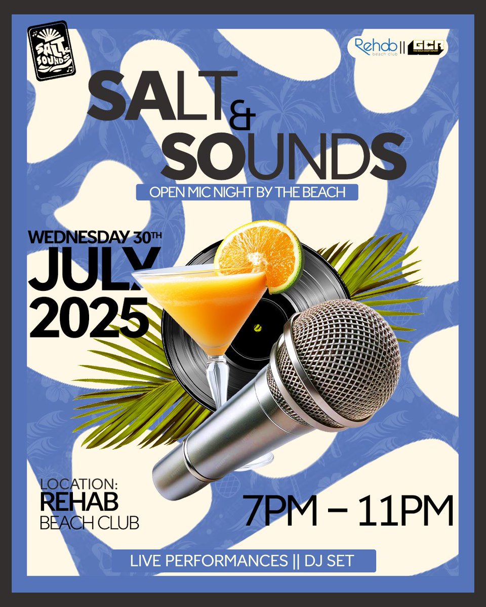 GoldCoastReport's tweet image. Don&apos;t miss out on the next #SaltAndSounds experience happening on 30th July!🎉 🌊🌴✨️
Hit the RSVP link and grab a seat for an unforgettable time!
🔗: listentogcr.com/gcr-events/

#SaltAndSounds  #RehabBeachClub #GCR #OpenMic