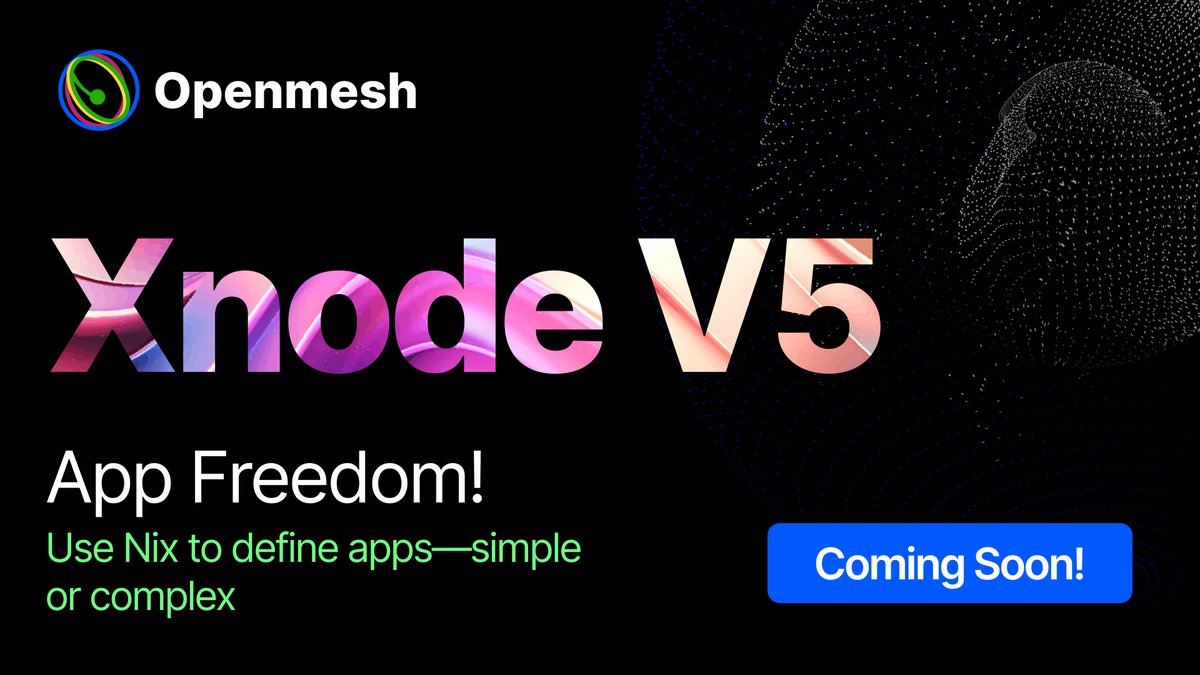 OpenmeshNetwork's tweet image. Xnode V5 offers more freedom to set up your apps the way you want.
Using a tool called Nix, you can define how your apps work in detail, giving developers lots of options.
This makes it easier to create exactly what you need, whether you’re building something simple or…