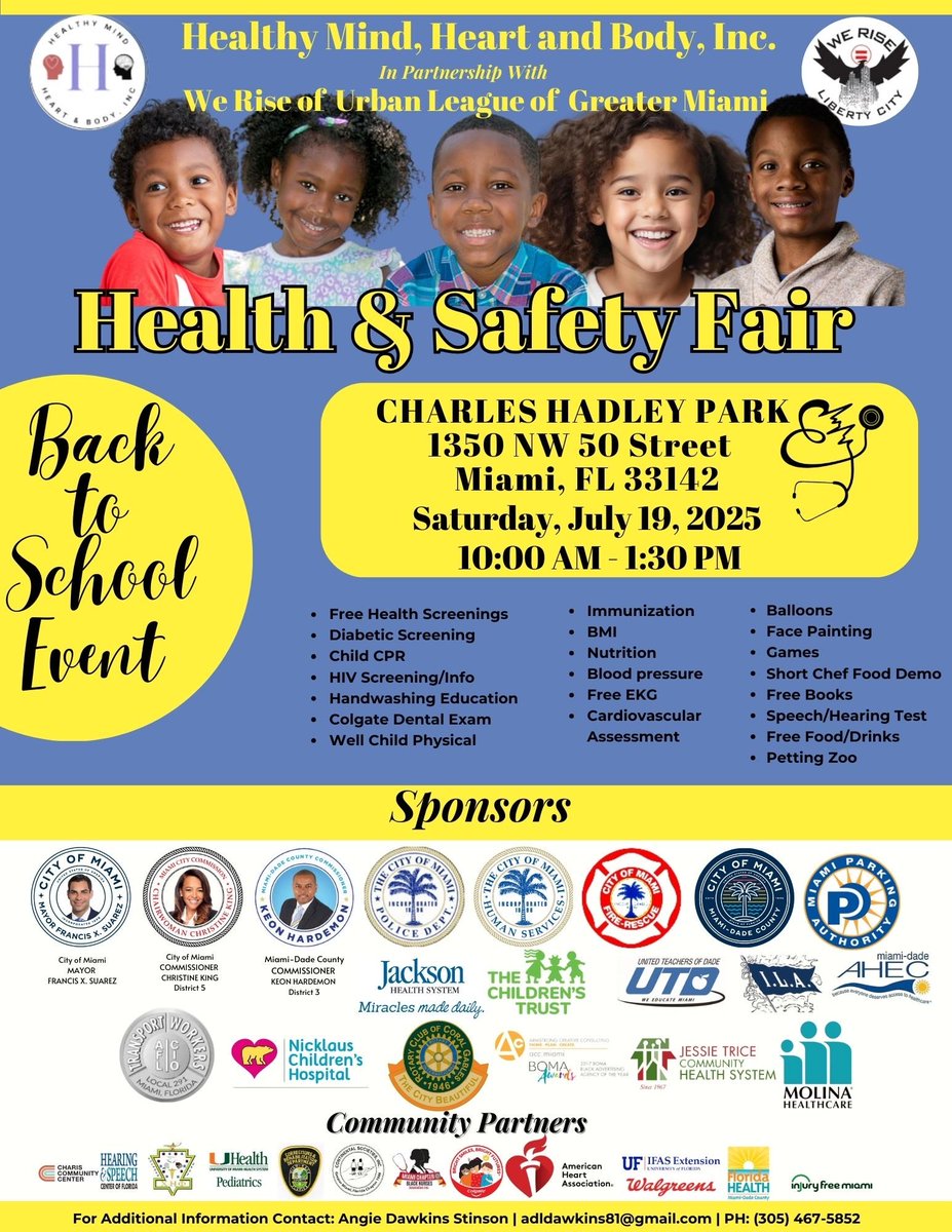 Just one week away! 🗓️ ‼️ Join Healthy Mind, Heart, and Body Inc. for their annual Back-to-School Health &amp; Safety Fair on Saturday, July 19, from 10 a.m. to 1:30 p.m. at Charles Hadley Park. 📚✏️📍 This community event is all about empowering children and families with the tools