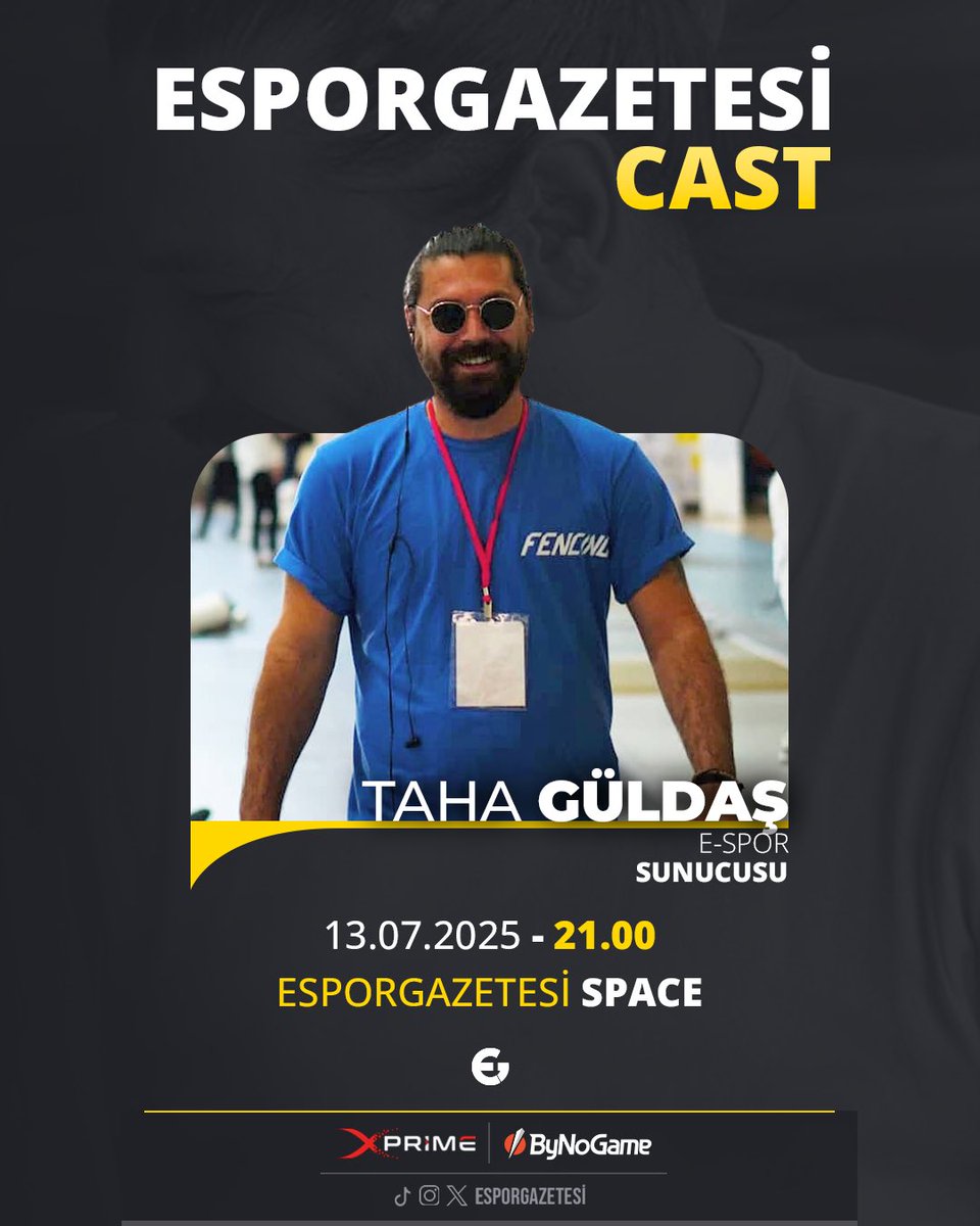 🚨 Her hafta güncel e-spor gündemini konuşacağımız, gelişmeleri değerlendireceğimiz yeni cast programımızın ilk konuğu değerli e-spor sunucusu Taha Güldaş ile yarın akşam 21.00’da Space kanalında birlikte olacağız!

📌 Sormak istediğiniz soruları yorumlarda belirtebilirsiniz!