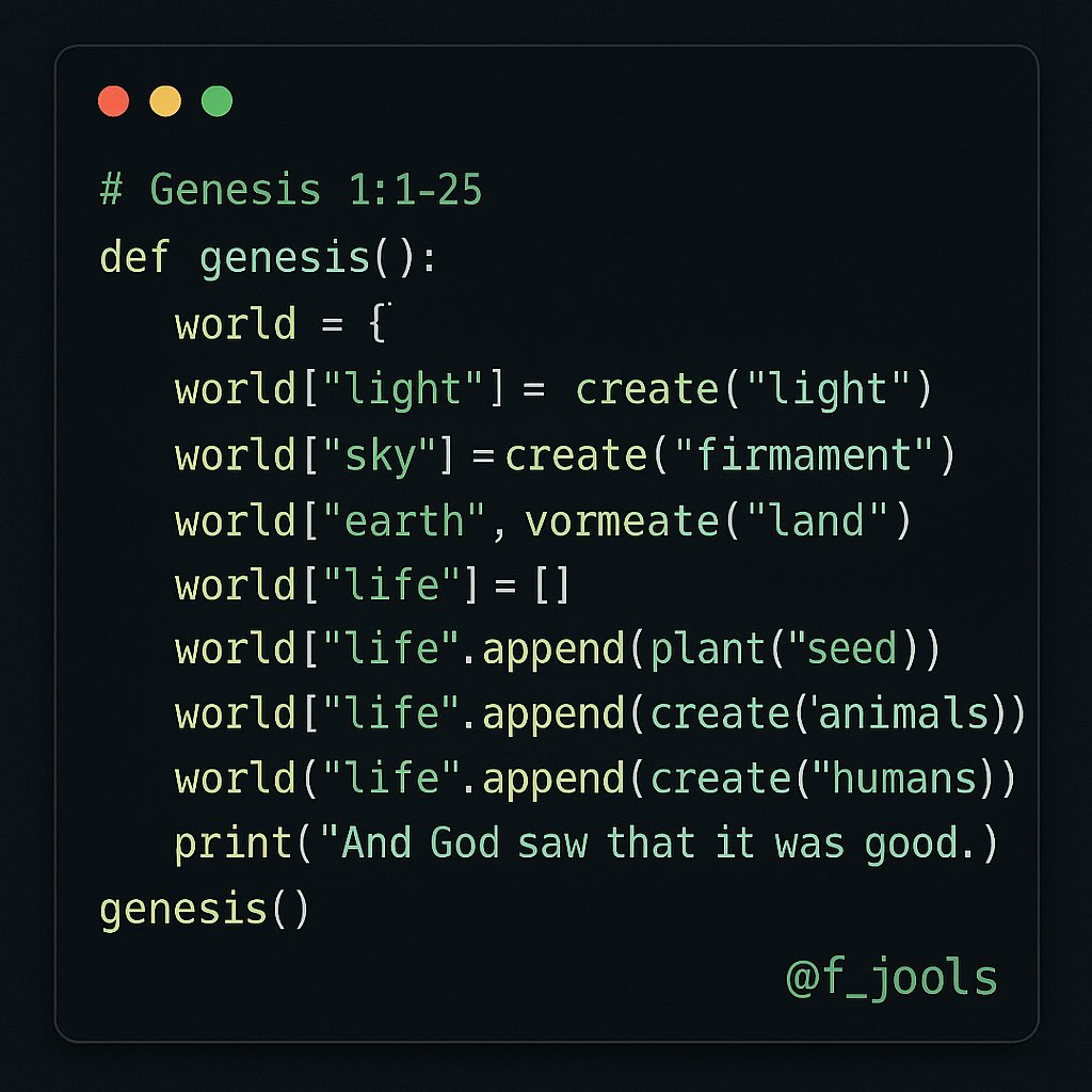 f_jools's tweet image. God said: ‘let there be light’… and it compiled. #Christiansintech