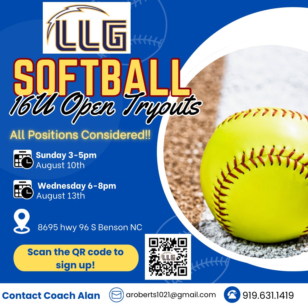 LLG Roberts 16u (@llgroberts16u) on Twitter photo Eastern NC 16U Open Tryouts. All Positions Considered! Come join a great Organization and Team.
#getstruckā”ļø
<a href="/Org_LLG/">Lady Lightning Gold Org Account</a> Eastern NC 16U Open Tryouts. All Positions Considered! Come join a great Organization and Team.
#getstruckā”ļø
<a href="/Org_LLG/">Lady Lightning Gold Org Account</a>