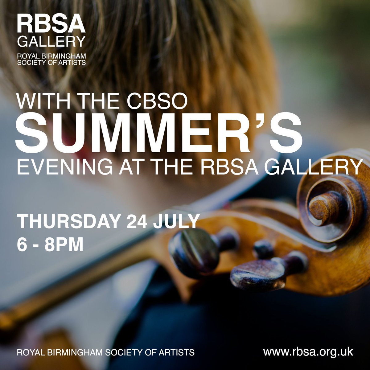 We are delighted to invite you to join us for a very special, one off event, A Summer's Evening at the RBSA Gallery, with the City of Birmingham Symphony Orchestra <a href="/TheCBSO/">CBSO</a> on Thursday 24 July at 6.00pm.

Enjoy a glass of fizz while being serenaded by a string quintet.