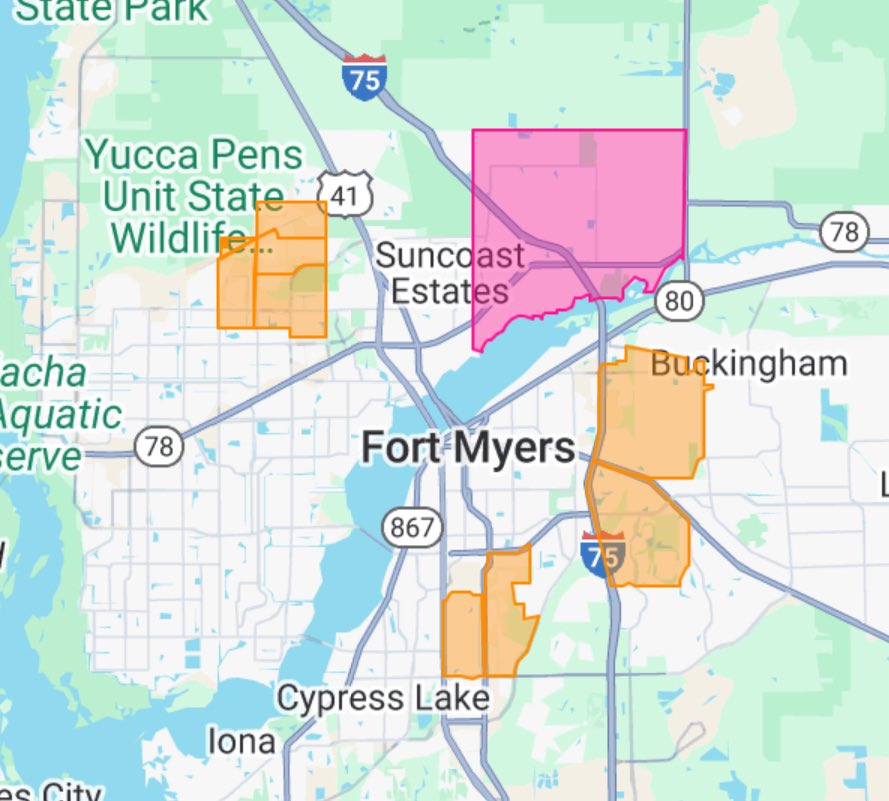 LCMCD will be providing treatments by truck (areas in orange) and by air (area in pink) this evening 7/12/2025. For more information: lcmcd.com/treatment-sche…
