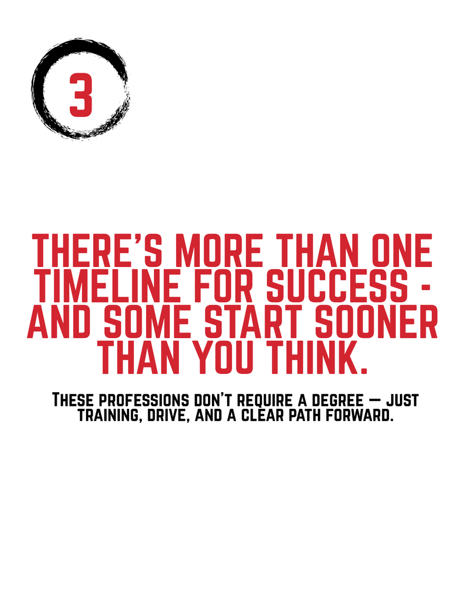 Think there’s only one way to success? Think again.

In 2025, high-demand PROfessions across the country are offering serious pay — often six figures — with training after graduation.

You don’t have to follow the same path as everyone else.

You need a path that works for you.
