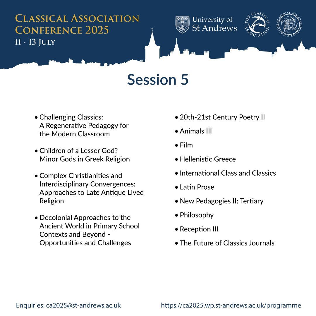 StA_Classics's tweet image. #CA2025  Session 5 starts at 2:30pm. Explore panels and abstracts: ca2025.wp.st-andrews.ac.uk/programme/sess…