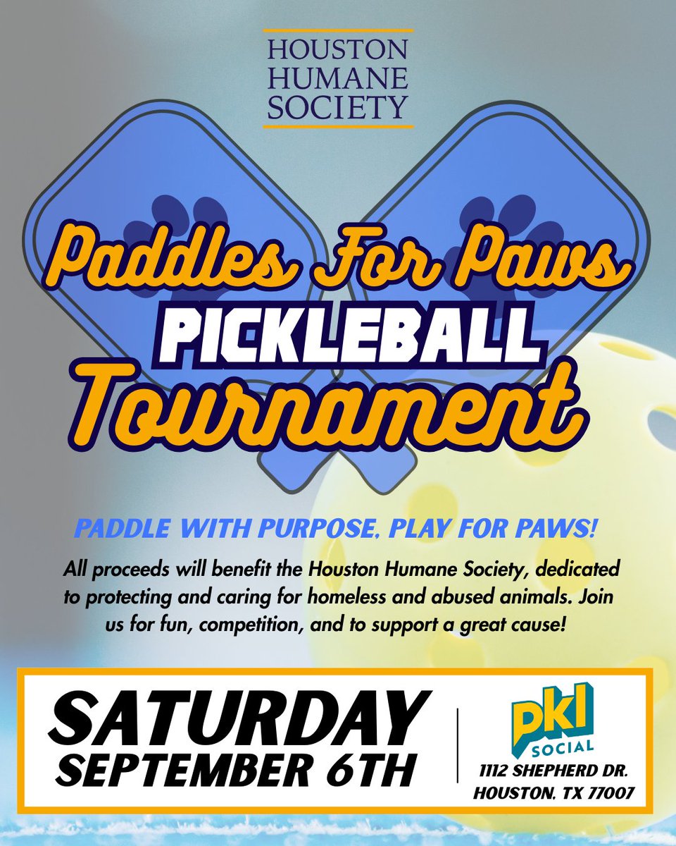 🔥 This is your sign to start practicing your pickleball serve for our Paddles for Paws Pickleball Tournament.

🎟️ Raffles, prizes, and giveaways
🐶 Meet adoptable pets
🍹 Food and drinks 

Proceeds support homeless animals at HHS.

💛 Sign up now at tr.ee/LIjne2
