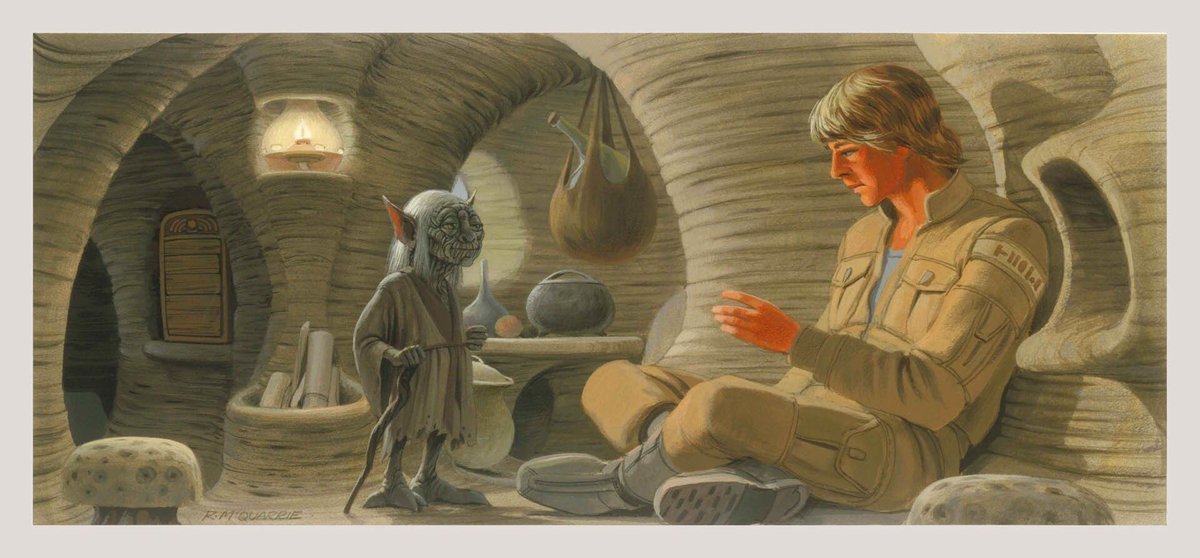 EmpireToJedi's tweet image. When Al Williamson first drew EMPIRE, they didn't have any photo reference for Yoda. He based his art on the Ralph McQuarrie designs. Williamson was able later to change the art, but the novel went to press already & went out with the McQuarrie-style Yoda art! #StarWars