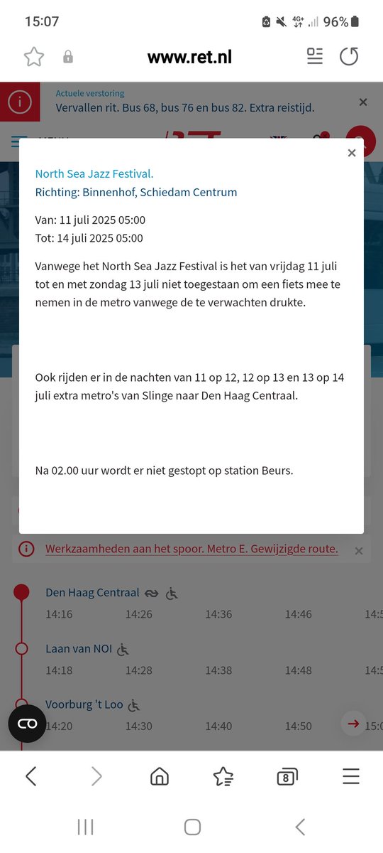 Wegens 2 #Festivals zal het  vanavond erg druk gaan worden op de lijnen D,E ,B,C  van De <a href="/RETRotterdam/">RET</a>  hou rekening dat er geen Fietsen mee mogen . na,21:00 zal metrostation #gerdesiaweg gesloten zal worden .