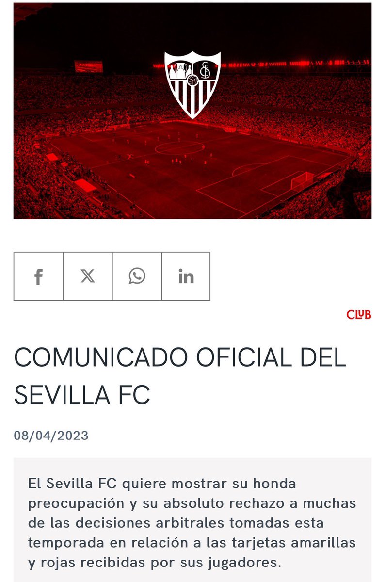 Vengo a recordaros que el Sevilla también se posicionó contra los árbitros