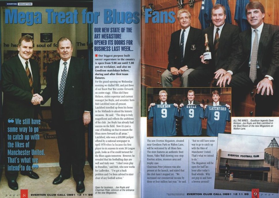 EllBretland's tweet image. End of an era this weekend.

The Everton Megastore opened in November 1995 with three number nines in attendance. Manager Joe Royle, Dave Hickson and Bob Latchford.

It featured a boot room, video wall showing Everton action and a museum area.

📸 @andyeverton1966