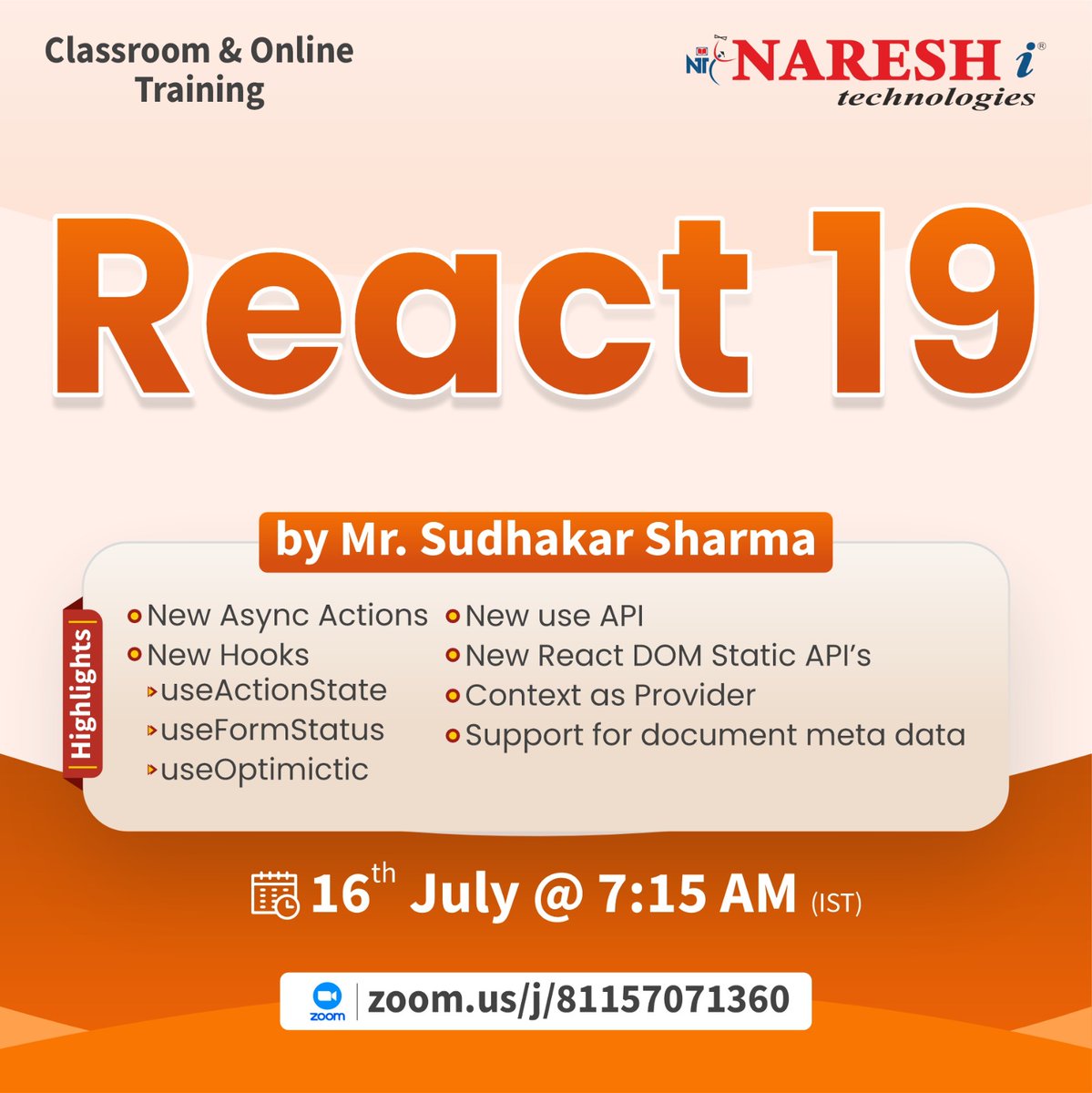 KattaSairamesh's tweet image. ⚛️ Ready to build sleek, real-time UIs?
Join React JS training with Mr. Sudhakar Sharma

📆 Starts 16th July | ⏰ 7:15 AM IST

🔗 Enroll Link: tr.ee/qRRRXB

#ReactDeveloper #NareshIT #FrontendFramework #WebDesignSkills #JavaScriptMastery #FreeDemo