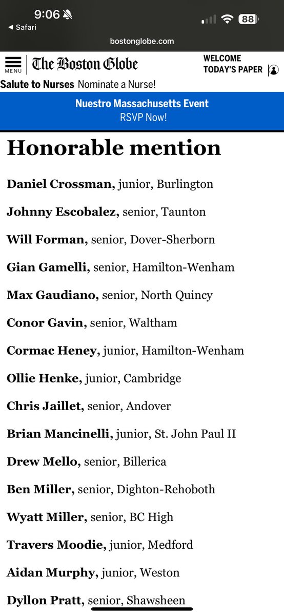 Congratulations to Daniel Crossman for being recognized by the Boston Globe and Boston Herald! What a season🫡
