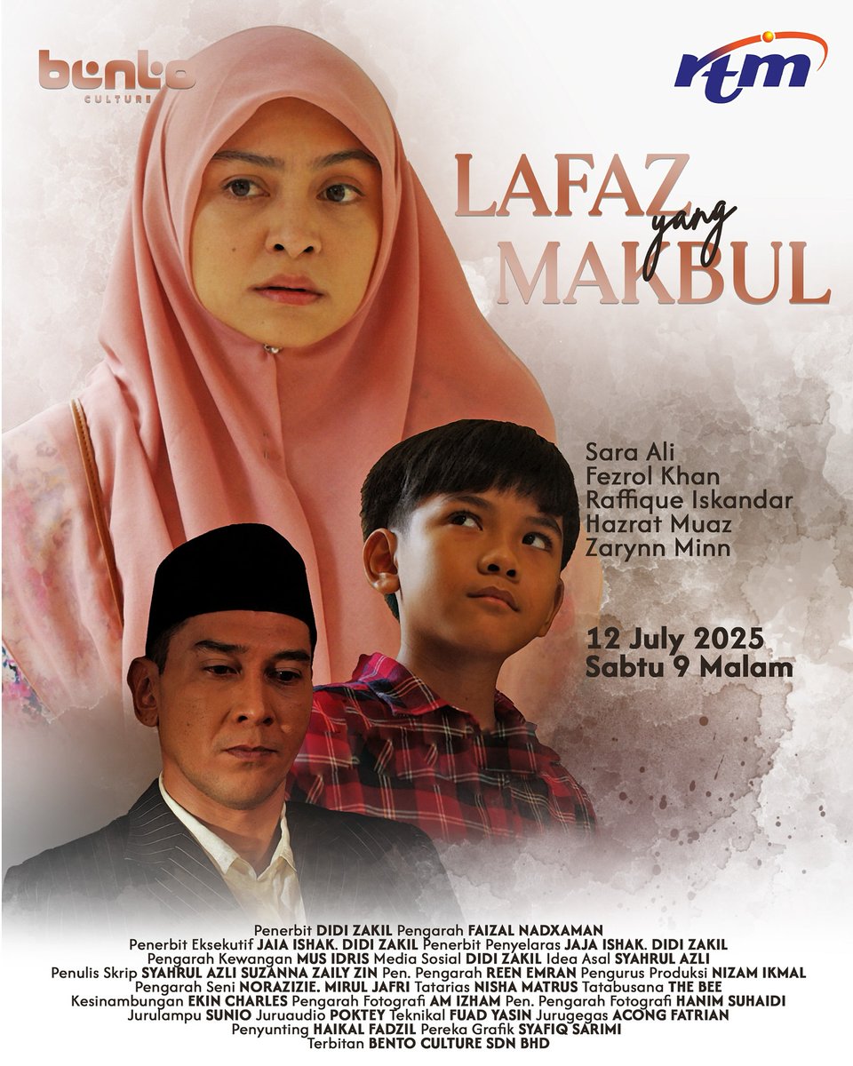 Telefilem Lafaz Yang Makbul
🗓Sabtu, 12 Julai 2025 > 9 malam > TV1
🎞️ Strim di RTMKlik
📽️[Pelakon] Sara Ali. Fezrul Khan. Rafique Iskandar

myinfotaip.com/2025/07/lafaz-…

#LafazYangMakbul