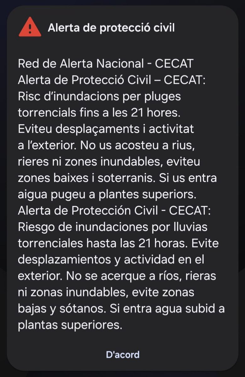 ❗️INFORMACIÓ RELLEVANT:
⛈️ Alerta per les fortes pluges

📣 Seguiu els consells per a l'autoprotecció
📞 En cas d'emergència: Truqueu al 112