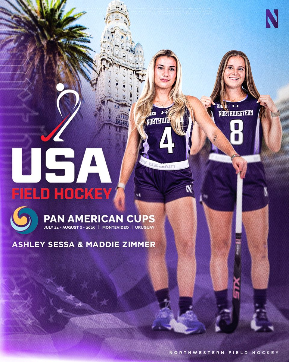NUFHCats's tweet image. Ashley Sessa and Maddie Zimmer have been named to the @USAFieldHockey Women’s National Team traveling roster for the 2025 Pan American Cup!
Catch them in action July 24–August 3 in Montevideo, Uruguay! 😼🇺🇸