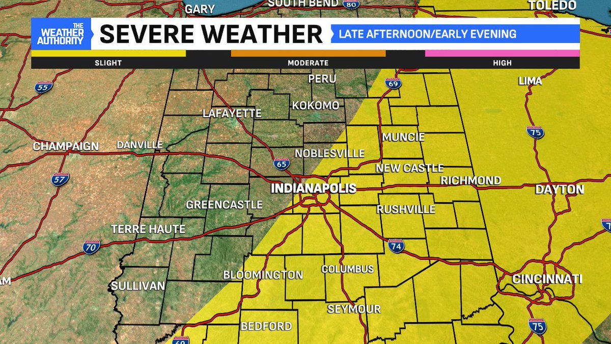 Ethan Rosuck (@ethanrosuckwx) on Twitter photo Timing for the storms begins at 3 PM in western Indiana. Closer to 5-6 PM for the #Indianapolis metro. Slightly higher threat for stronger storms (iso. damaging winds) exists along and east of I-69. #INwx <a href="/FOX59/">FOX59 News</a> Timing for the storms begins at 3 PM in western Indiana. Closer to 5-6 PM for the #Indianapolis metro. Slightly higher threat for stronger storms (iso. damaging winds) exists along and east of I-69. #INwx <a href="/FOX59/">FOX59 News</a>