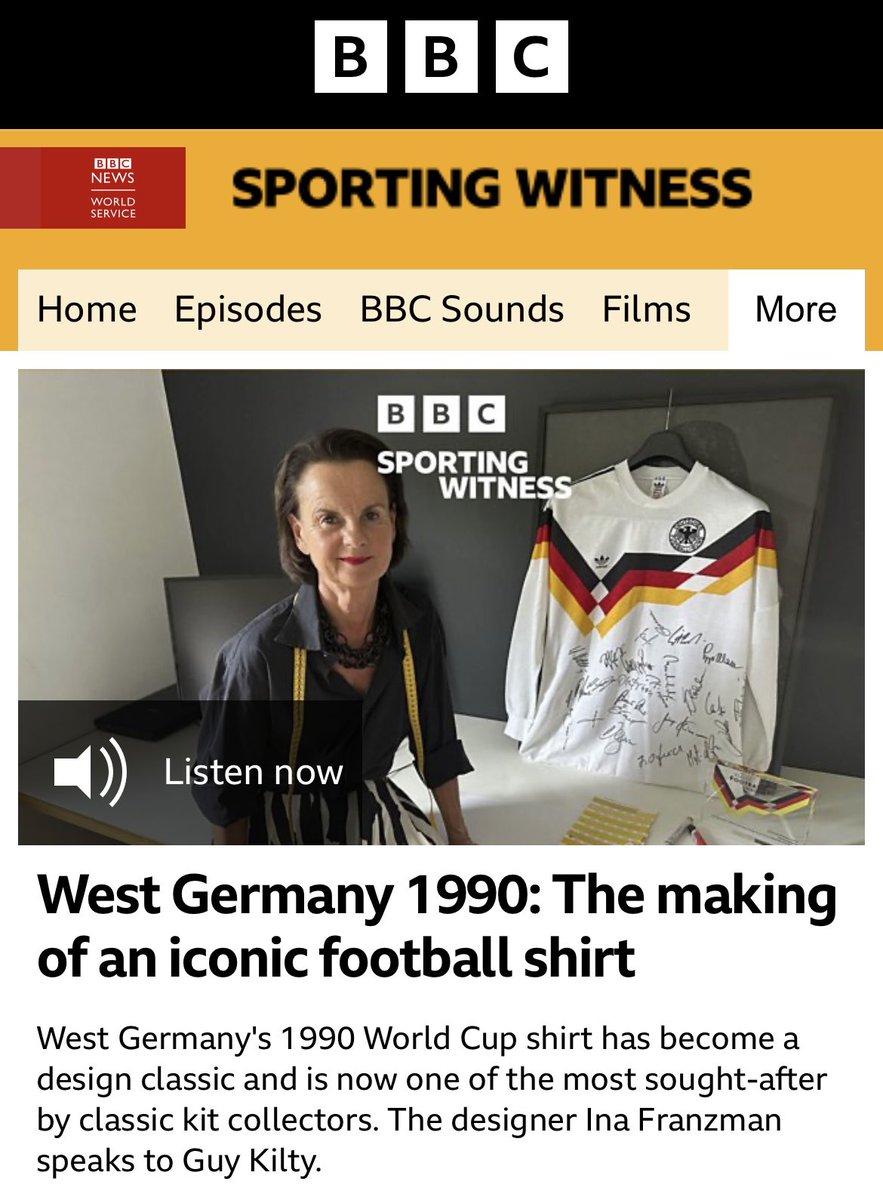 CollarUpKits's tweet image. An absolute honour to play a small cameo in this BBC celebration of a football shirt icon;Ina Franzmann. Ina was the Adidas designer that created the West Germany 1988-91 kit. A kit that not only delivered a World Cup win but one that also pioneered a new era in expressive design