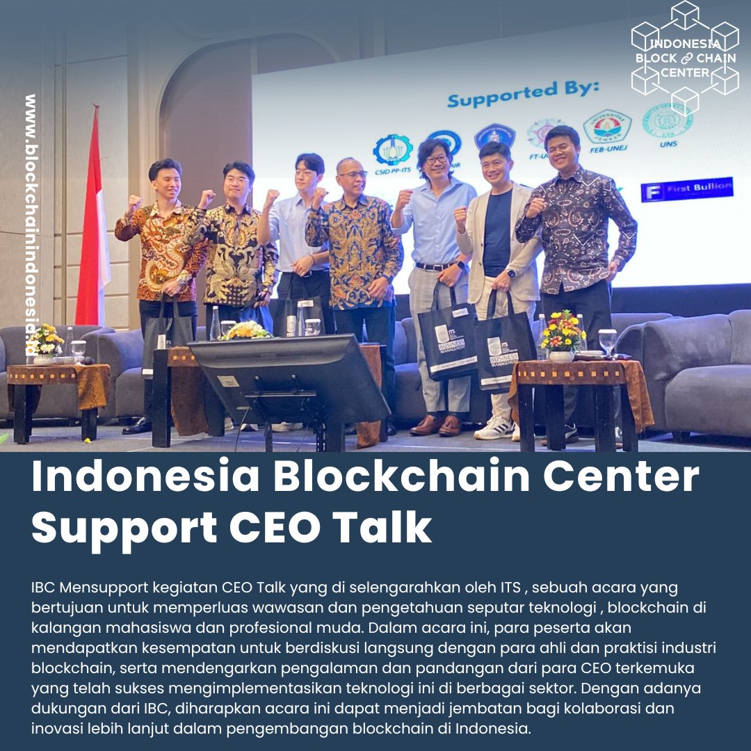 Indonesia blockchain center (@idnblockchain) on Twitter photo IBC Mensupport kegiatan CEO Talk yang di selengarahkan oleh ITS , sebuah acara yang bertujuan untuk memperluas wawasan dan pengetahuan seputar teknologi , blockchain di kalangan mahasiswa dan profesional muda. <a href="/ITS_Sby/">ITS Surabaya</a> <a href="/its_sosmed/">Institut Teknologi Sepuluh Nopember | ITS Surabaya</a> IBC Mensupport kegiatan CEO Talk yang di selengarahkan oleh ITS , sebuah acara yang bertujuan untuk memperluas wawasan dan pengetahuan seputar teknologi , blockchain di kalangan mahasiswa dan profesional muda. <a href="/ITS_Sby/">ITS Surabaya</a> <a href="/its_sosmed/">Institut Teknologi Sepuluh Nopember | ITS Surabaya</a>