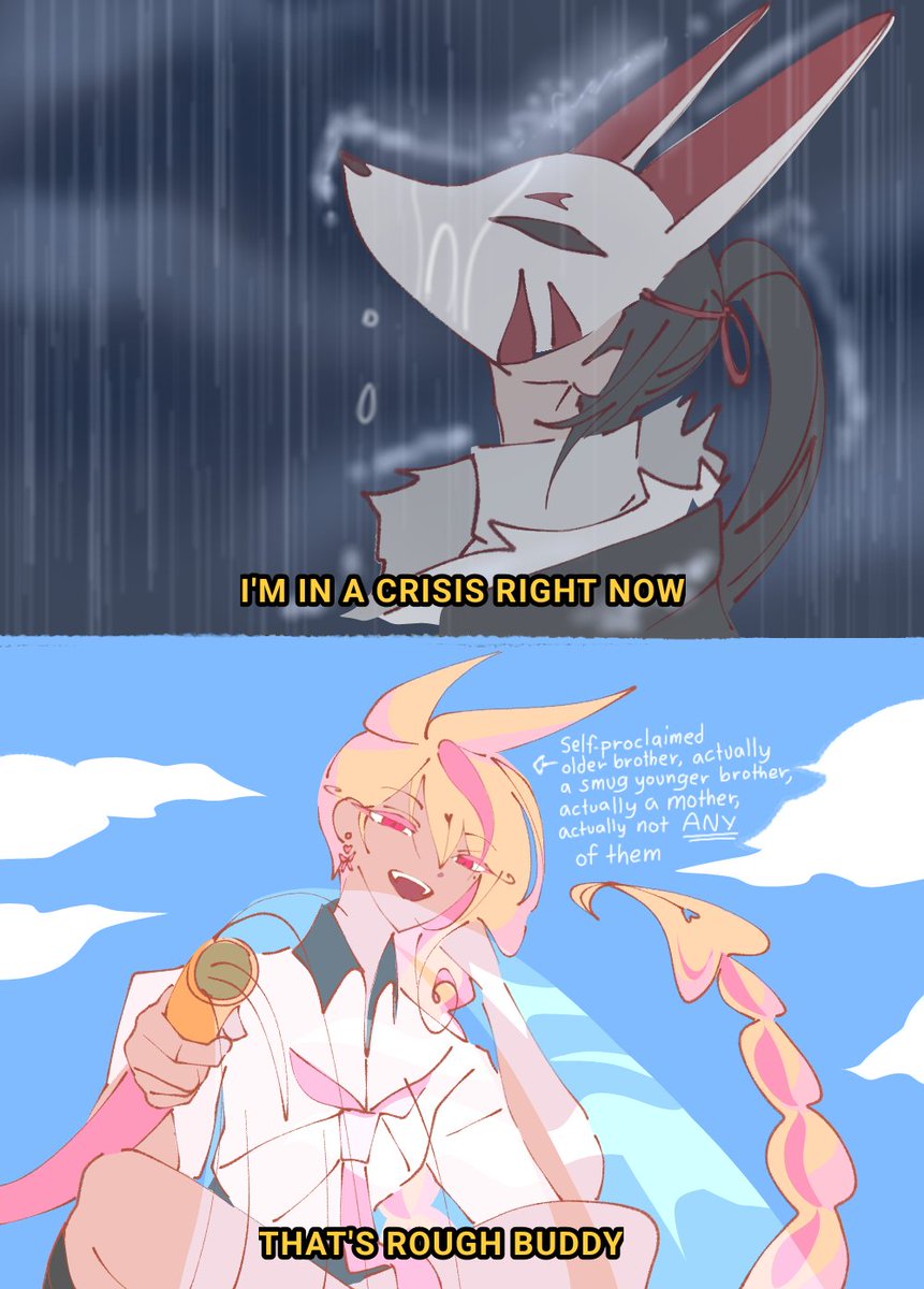 Eviarnilla's tweet image. That feeling when your lil brother is having a mental breakdown so you give great advice like the good reliable big brother that you are