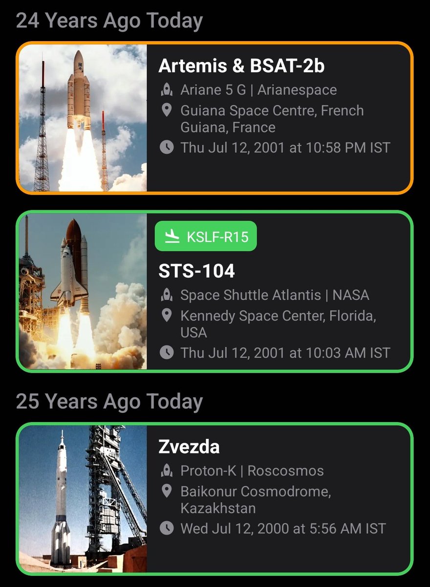 ConanToole's tweet image. Plenty of interesting launch anniversaries today. A super rare Falcon failure, also a rare partial Ariane V failure, a space shuttle launch, the launch of the Zvezda module for the ISS, and Fobos 2; the final space probe launched by the Soviet Union