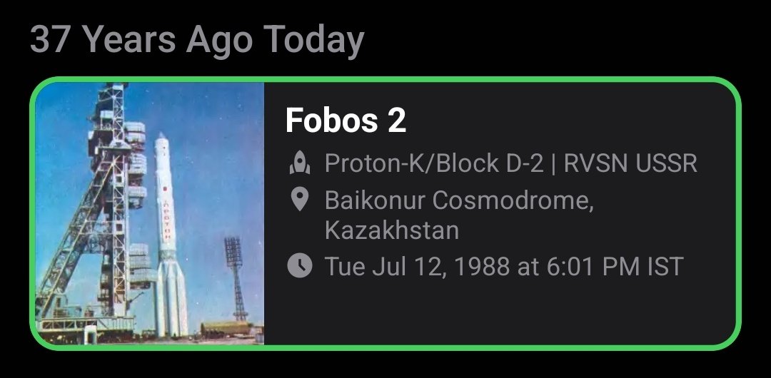 ConanToole's tweet image. Plenty of interesting launch anniversaries today. A super rare Falcon failure, also a rare partial Ariane V failure, a space shuttle launch, the launch of the Zvezda module for the ISS, and Fobos 2; the final space probe launched by the Soviet Union