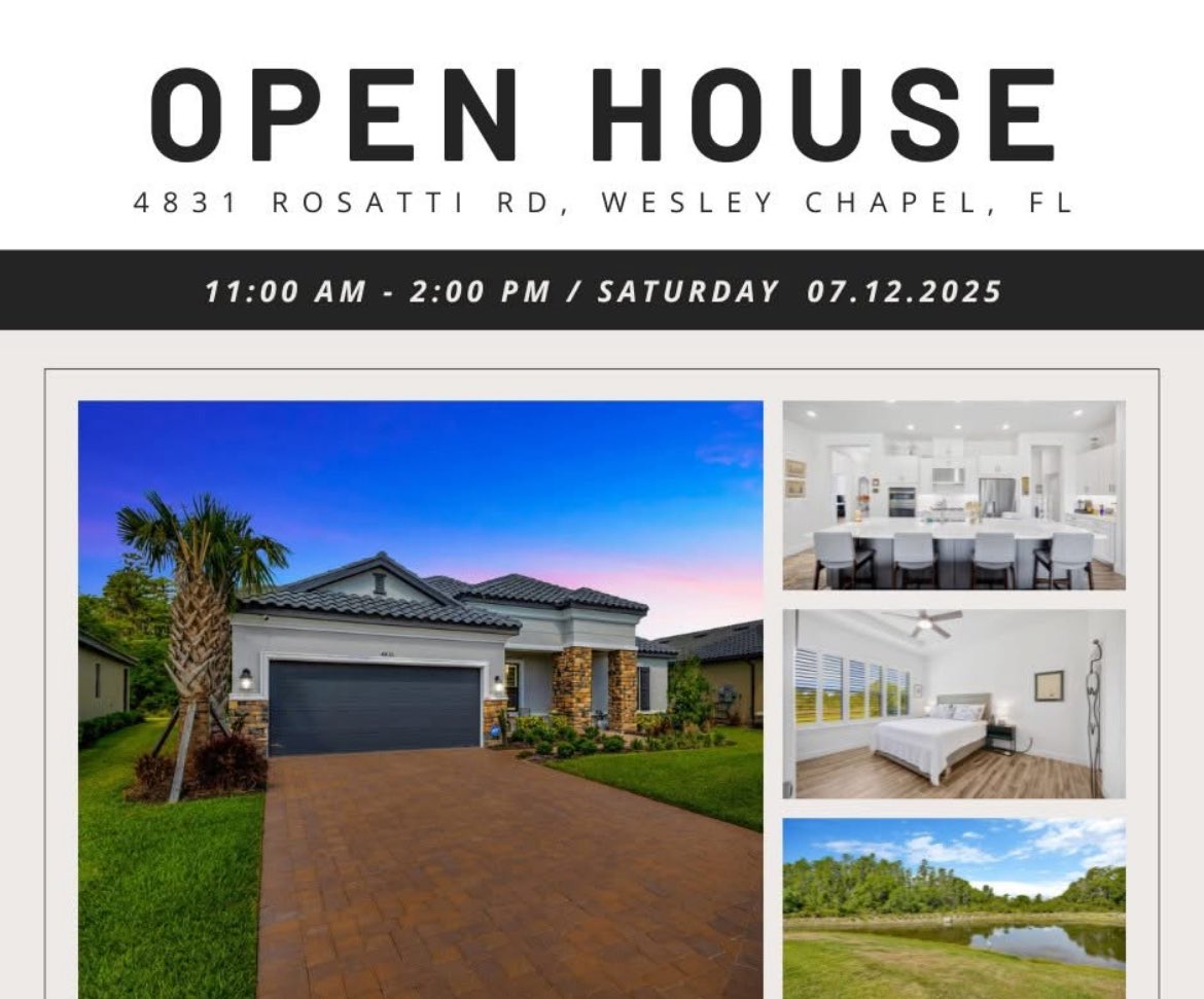 🏡 OPEN HOUSE – Better Than New!
📍 4831 Rosatti Rd, Wesley Chapel, FL
📅 Saturday July 12th ⏰ 11am-2pm

Located in the 55+ Esplanade at Wiregrass Ranch, this stunning 3 bed / 3 bath Taylor Morrison Ambria floorplan is better than new — 
#OpenHouse #WesleyChapel #EsplanadeLiving