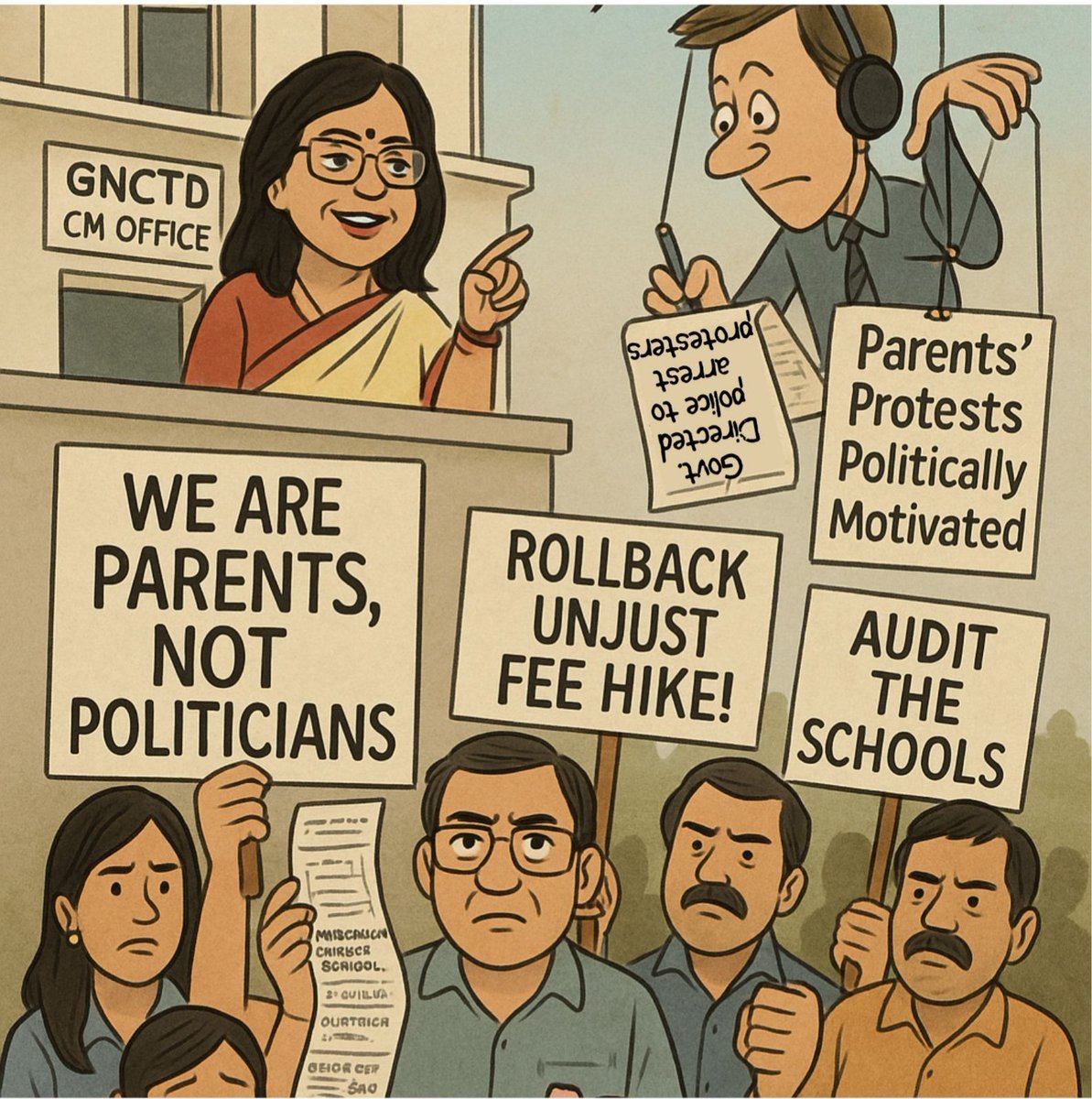 UnitedParentsVC's tweet photo. When parents demand affordable education and accountability, they're called political.
But the real politics is in shielding the education mafia and ignoring the cries of middle-class.
This isn’t politics- this is survival.
#ParentsNotPoliticians #FeeHikeProtest #RightToEducation https://t.co/g4N0GW9tTG