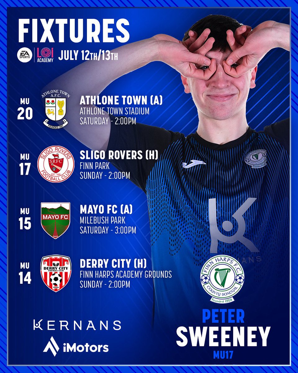 All 4 of our Underage Men’s sides continue in the LOI Academy this weekend with 2 home derbies being the centre of attention.

Our MU20s &amp; MU15s are both away today, while tomorrow, our MU14s host Derry City &amp; our MU17s face Sligo Rovers at Finn Park (both kick off at 2pm).