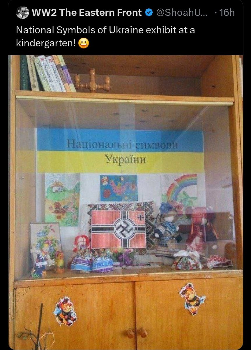 .<a href="/ShoahUkraine/">WW2 The Eastern Front</a> posted this photo, falsely claiming it was from a Ukrainian kindergarten. However, the schoolbooks reveal it was actually from Russia.

They quickly deleted the tweet in embarrassment.