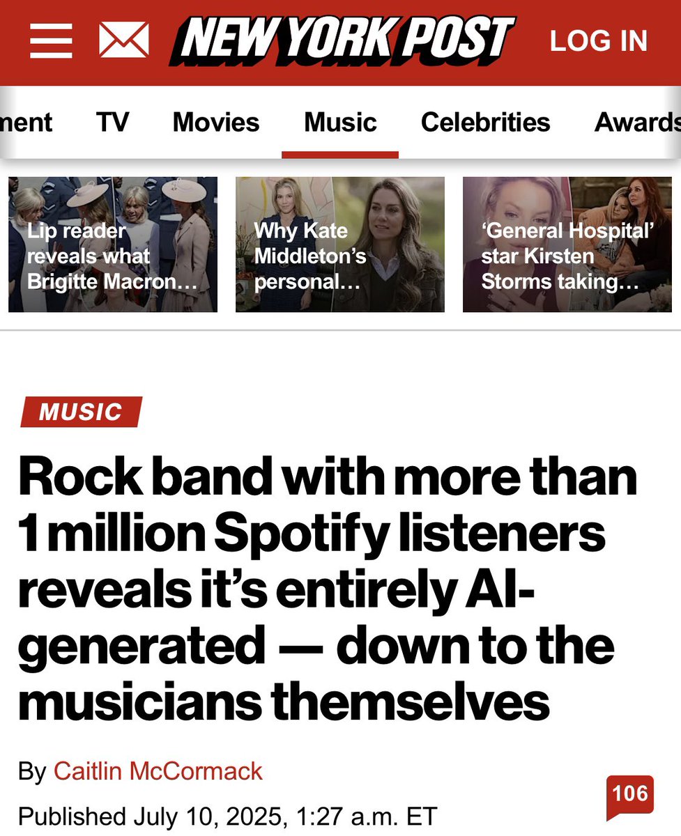 JustineBateman's tweet image. Oh, here comes the “explosion of material” the tech bros insisted AI would result in, by “democratizing creativity.”
AKA, more money for Spotify, because there are no artists with whom to share the money. That is why AI is being pushed and used. Not because it is better, or is…