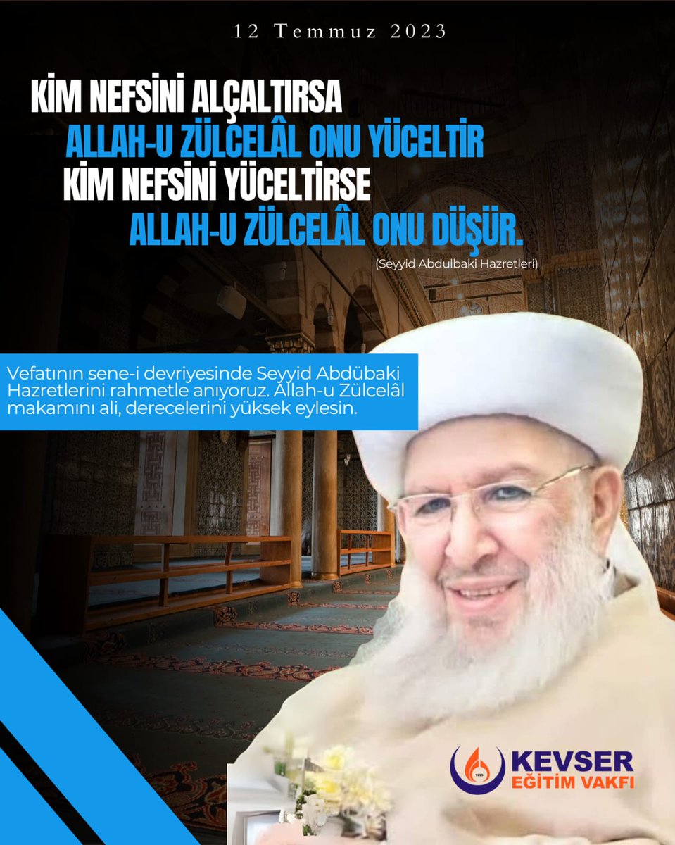 KevserEgitim's tweet image. Vefatının sene-i devriyesinde Seyyid Abdübaki Hazretlerini rahmetle anıyoruz. Allah-u Zülcelâl makamını ali, derecelerini yüksek eylesin.