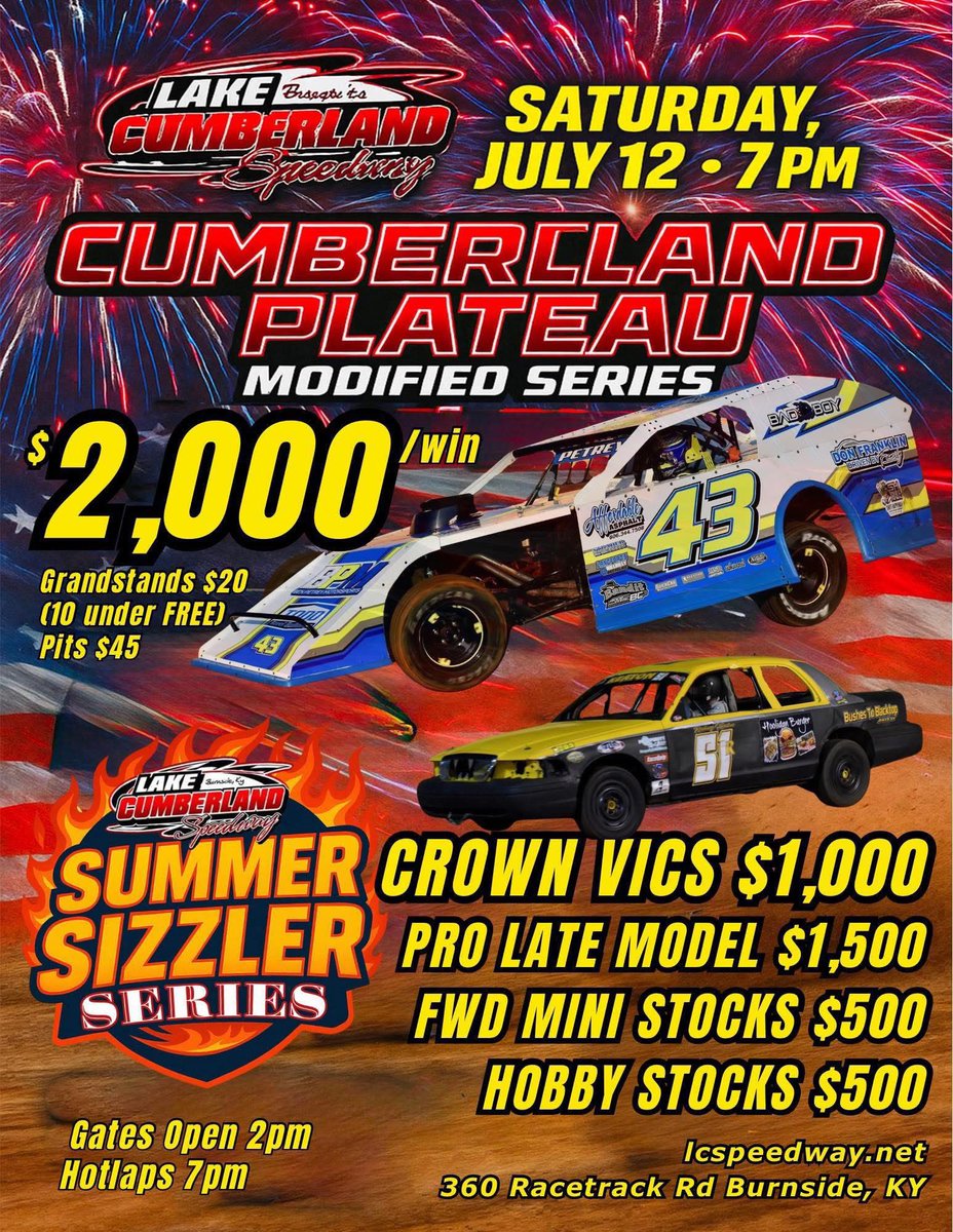 LCSpeedway (@lc_speedway) on Twitter photo It’s #Raceday <a href="/lc_speedway/">LCSpeedway</a>! Cumberland Plateau Modifieds $2,000/win! PLUS LCS #SummerSizzlerSeries
Gates open 2pm Hotlaps 7pm!
lcspeedway.net It’s #Raceday <a href="/lc_speedway/">LCSpeedway</a>! Cumberland Plateau Modifieds $2,000/win! PLUS LCS #SummerSizzlerSeries
Gates open 2pm Hotlaps 7pm!
lcspeedway.net