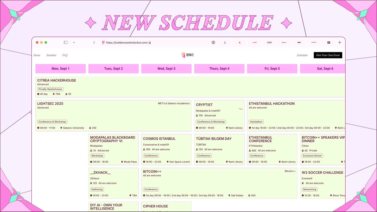 buildersweekist's tweet image. Builders Week just got an upgrade. 🎊💜
More events, more venues, more friends to meet.
Check the updated schedule & lock in your week:
👉 buildersweekistanbul.com