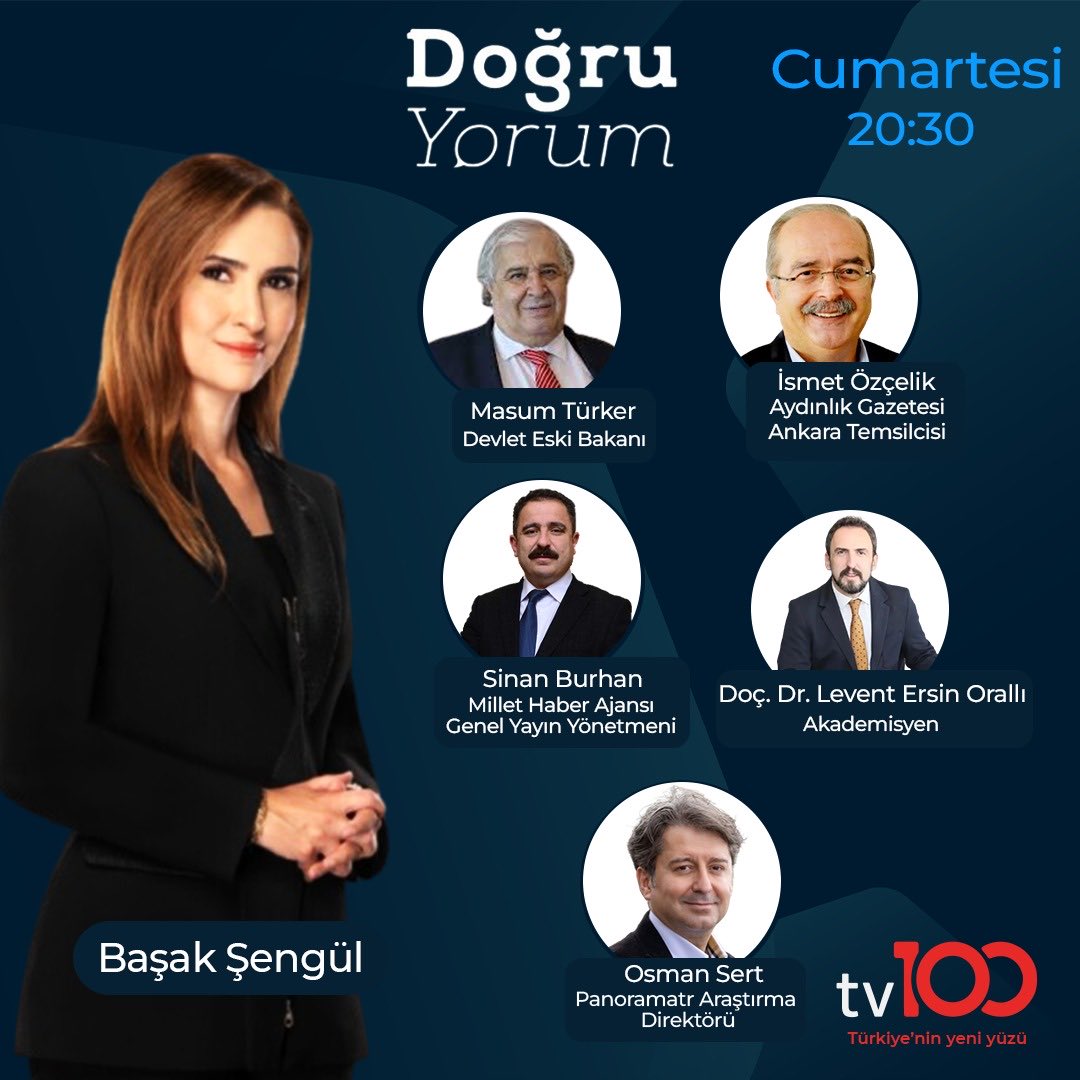 Bu akşam tv 100’de saat 20.30’da BAŞAK ŞENGÜL moderatörlüğünde canlı yayındayım.